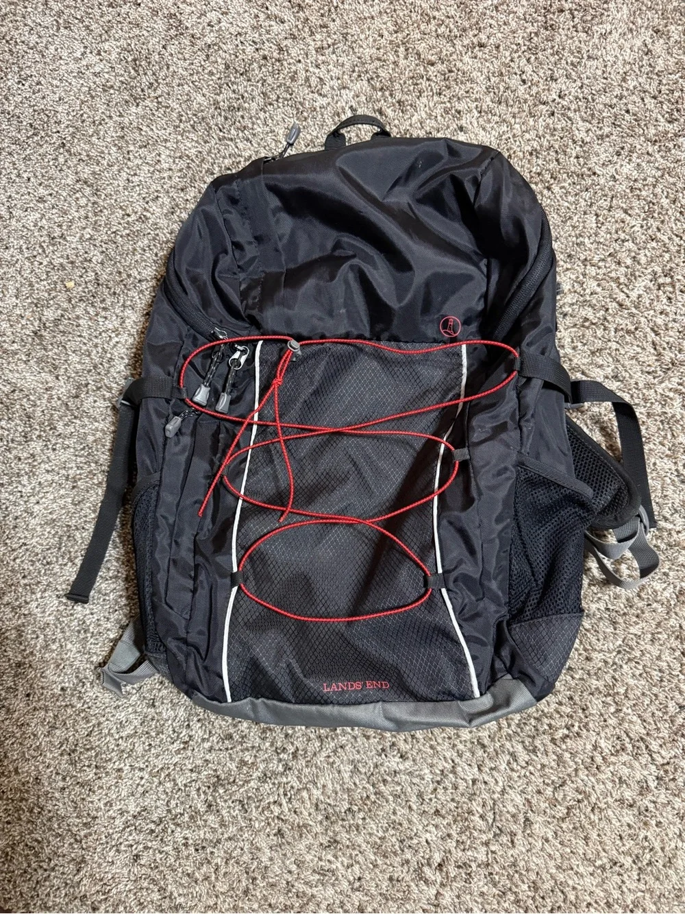 Lands' End Black Backpack with Red Bungee Cord